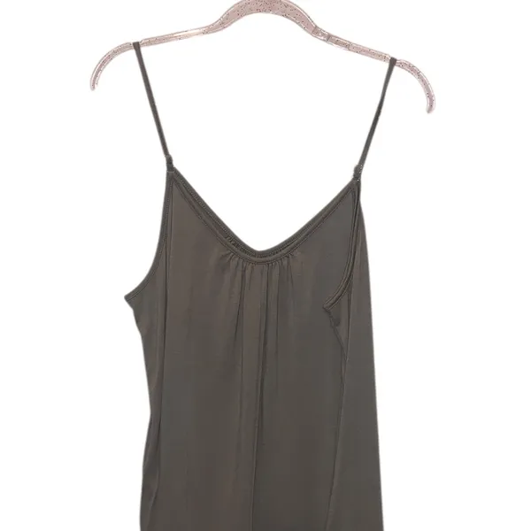 Olive Green Spaghetti Strap Jumpsuit XL V-neck V-back Pockets - Image 6