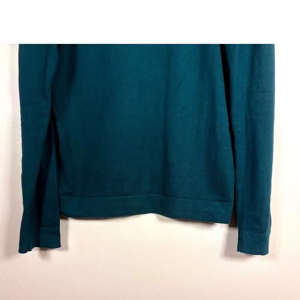 J Crew Green Ribbed Ruffle Neck Long Sleeve‎ Cotton Sweater Women's Medium - Image 2