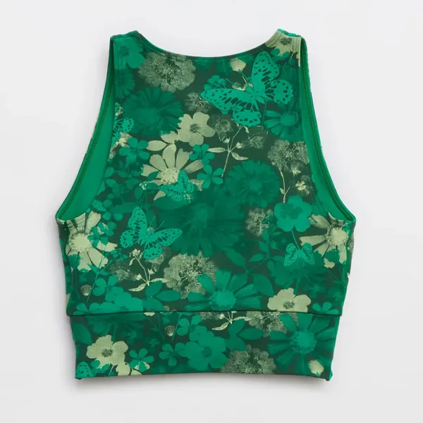 OFFLINE By Aerie Real Me XTRA Twist Crop Tank Top Jade‎ Floral Green Butterfly - Image 6
