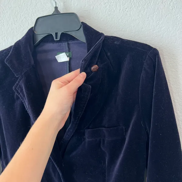 J. Crew Dark Blue Velvet Holiday Blazer Size Small - Image 4
