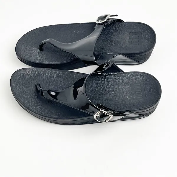 FIT FLOP Black Silver Buckle Thong Flip Flops 8 Beach Summer Spring - Image 4