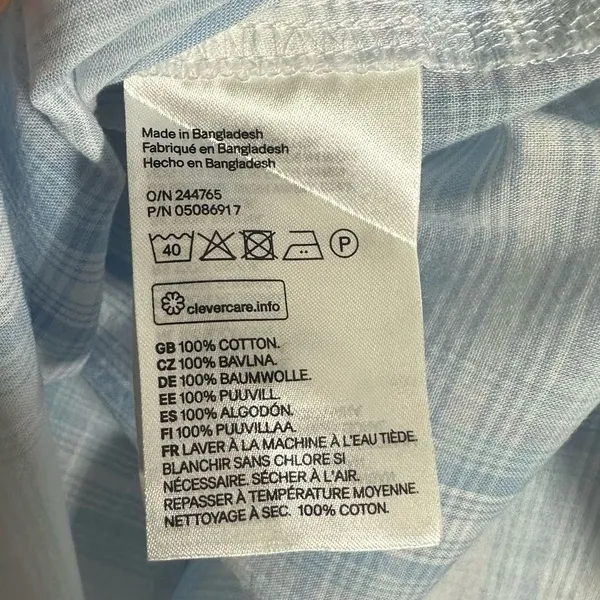 H&M Logg Women's Sz 12 Button Down Plaid Shirt Collared Long Sleeve Blue White - Image 7