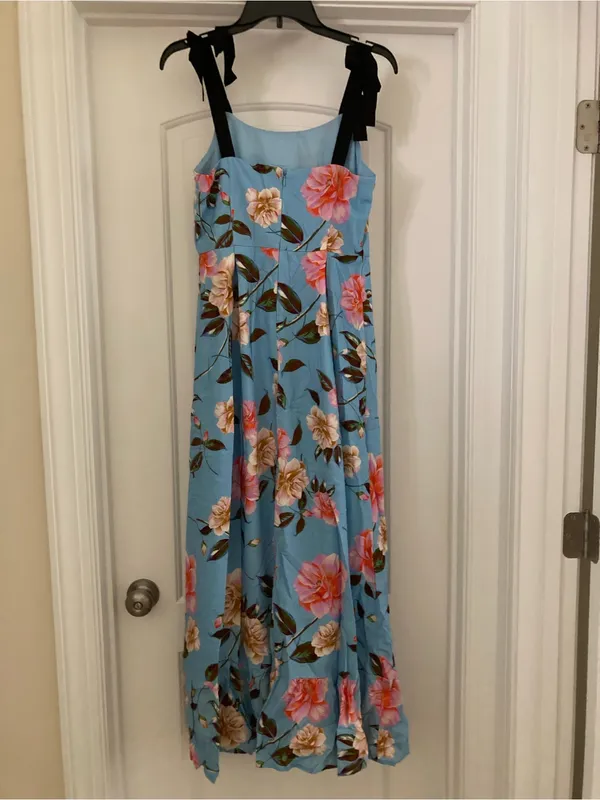 GB Women Powder Blue Floral Maxi Dress with Black Tie Straps - Image 3