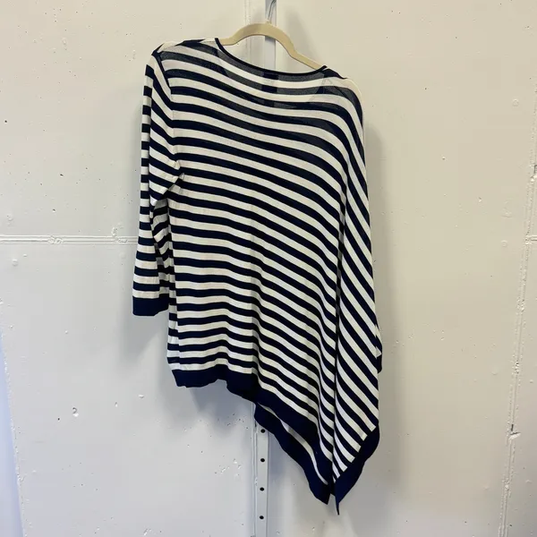 Anne Klein Navy White Striped Asymmetrical Hem Knit Sweater Top Large Coastal - Image 2