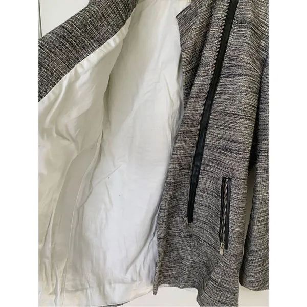 Maje Long Gray Cotton Linen Stretch Asymmetric Zip Coat women’s size 36 Small - Image 6