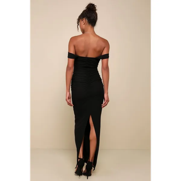 Lulus Amazing Presence Black Mesh Ruched Column Maxi Dress Long Formal Small NWT - Image 2