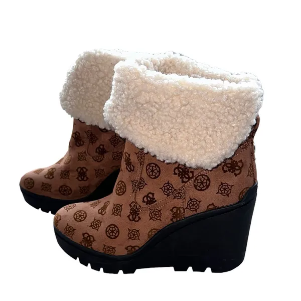 NEW GUESS Women's Tabloid Fashion Boot SZ-9.5 Brown White Faux Fur Lined - Image 9