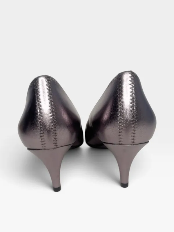 Tahari Brett Leather Metallic Gunmetal Gray Pointed Toe Kitten Heels SZ 9 - Image 10
