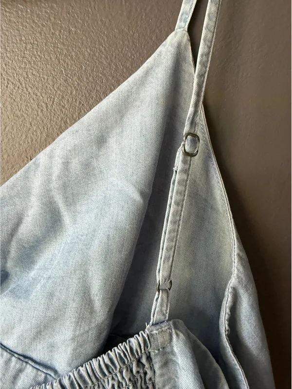 Old Navy Light Blue Denim Tank Top with Smocked Back, Size Large - Image 8