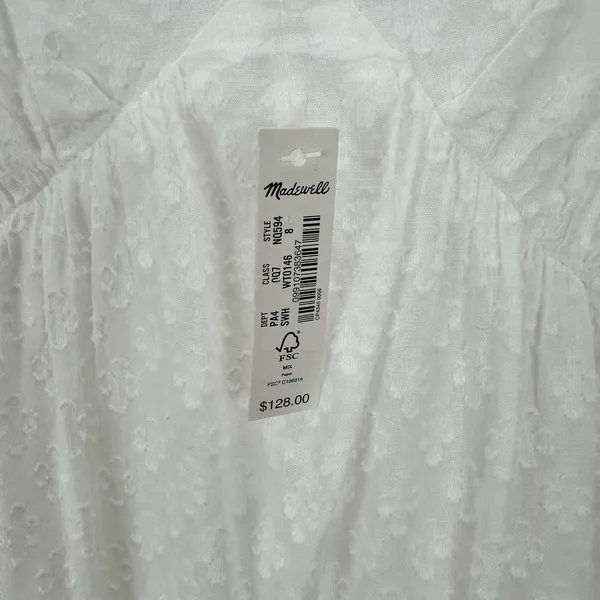 Madewell Tie Back Flutter Sleeve Tiered Midi Dress White Cottagecore US 8 NWT - Image 14