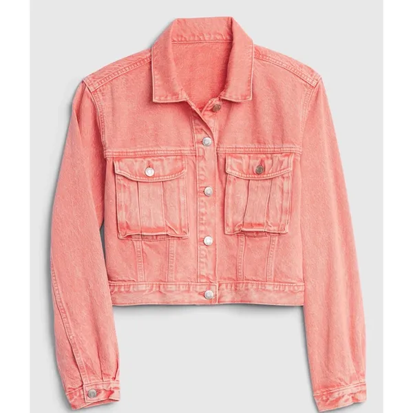 GAP sz S Oversized Pink Washed Denim Jean Jacket Baggy Streetwear Heavy Staple - Image 3