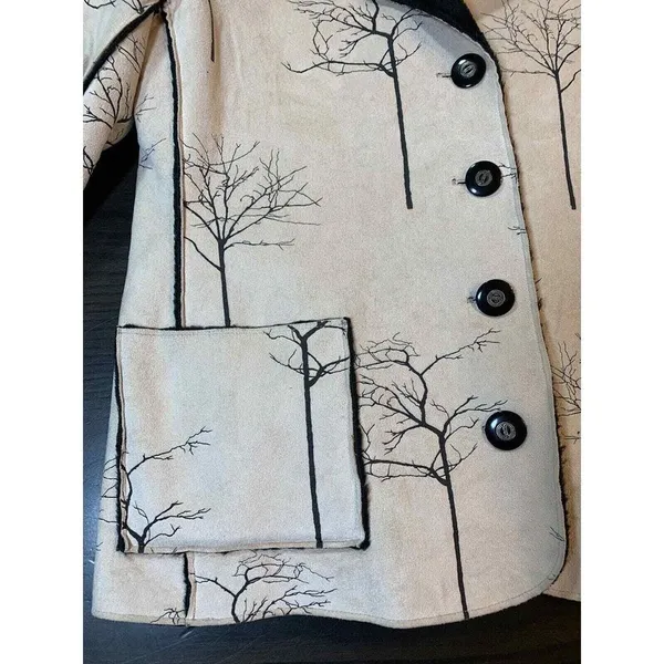Robert Kitchen Suede Jacket Women's‎ Small Canada Coat Faux Fur Cream Trees - Image 5
