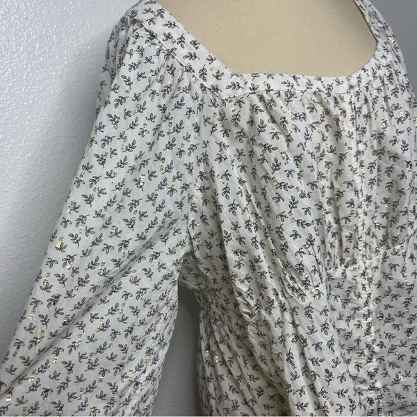 Old Navy Gold White XL Flare Lace Peasant Hippie Top Blouse Puff Sleeve Glitter - Image 13