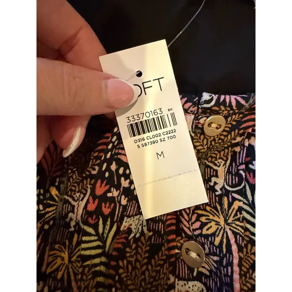 Loft Paradise Pintucked Side Tie Dress Women Medium Green Pink NWT Tropical Boho - Image 11