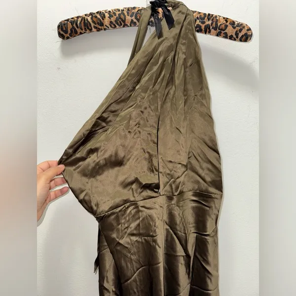 NWT $348 Reformation Dasha Brown Bronze Silk Maxi Dress Size 12 - Image 7