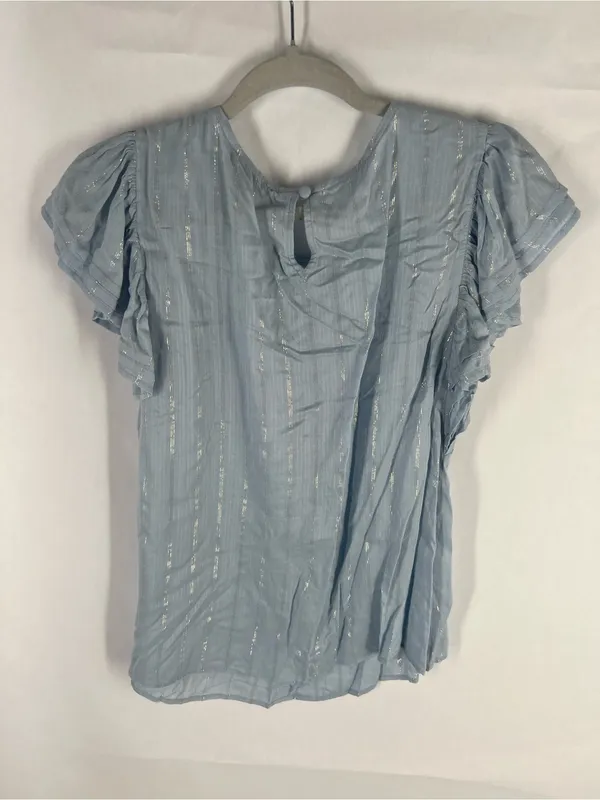 Express NWT Metallic Stripe Flutter Sleeve Pintuck Blouse Blue Size M - Image 8