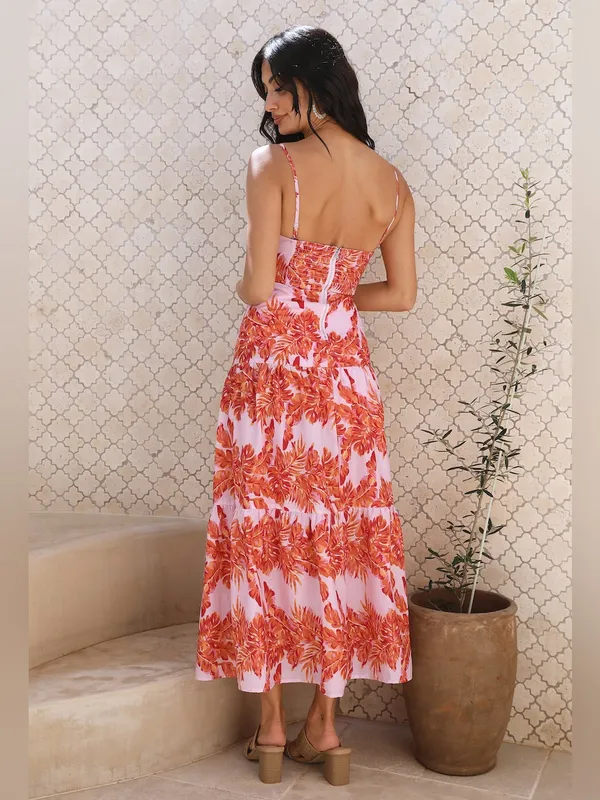 HELLO MOLLY Annita Maxi Dress Pink Orange Tropical Cutout Open Back | Small - Image 2