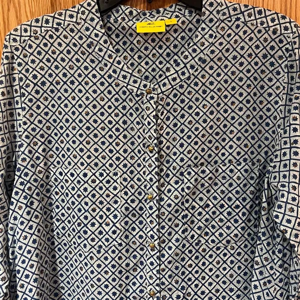 Roberta Roller Rabbit‎ Gold Button Down Geometric Print Shirt Tunic Size Large - Image 2