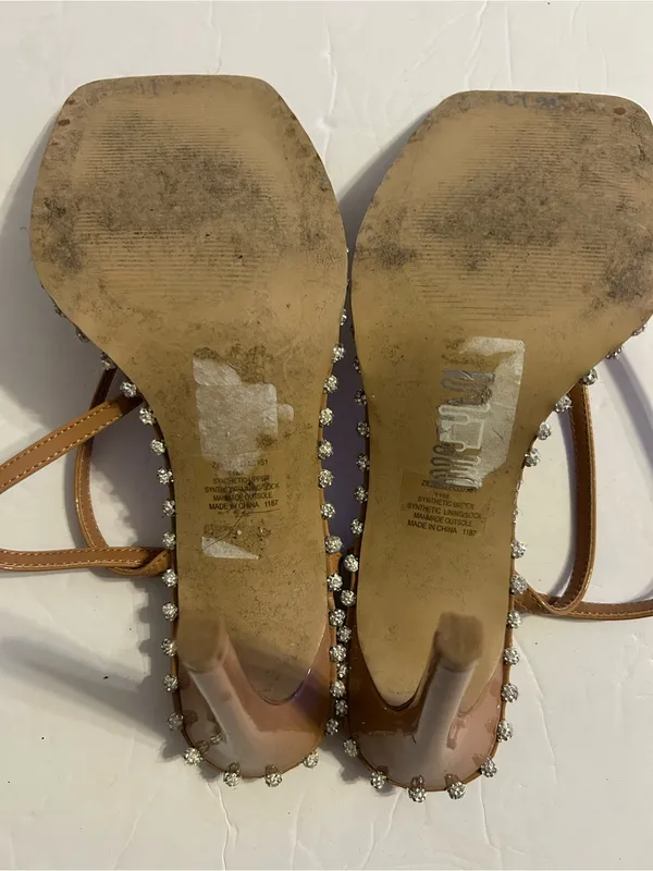Steve Madden Tan Crystal-Trim Strappy Square-Toe Sandals - Image 2