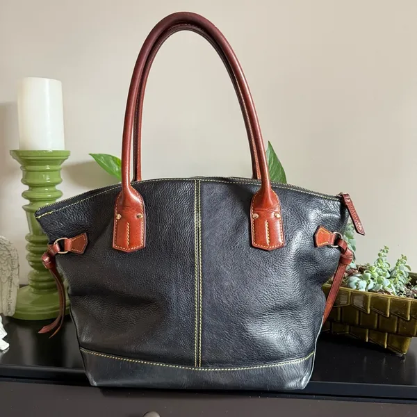 DOONEY & BOURKE Champosa Black Brown Pebbled Leather‎ Satchel Handbag XL - Image 4