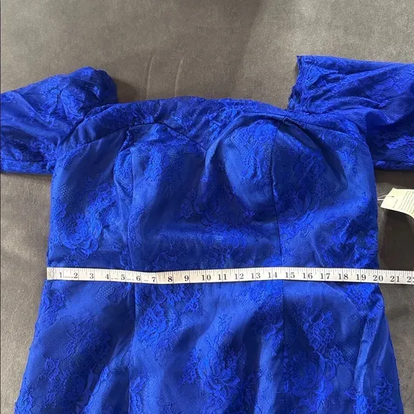 Women’s Full Length Blue Mermaid Fit Off the Shoulder Formal Dress Train Size 18 - Image 10