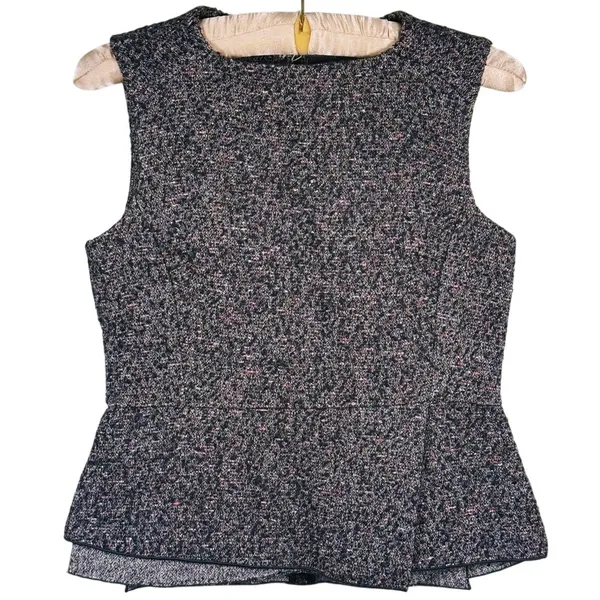 Derek Lam Silk Alpaca Tweed Peplum Top Womens 4 Gray Career Work Academia Office - Image 2