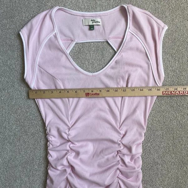 Daily Practice Line It Up V-Neck Maxi Dress Pink White Ribbed Size Medium - Image 12