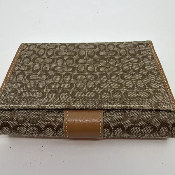 Coach Brown Signature C Canvas Leather Trifold Wallet - Image 3