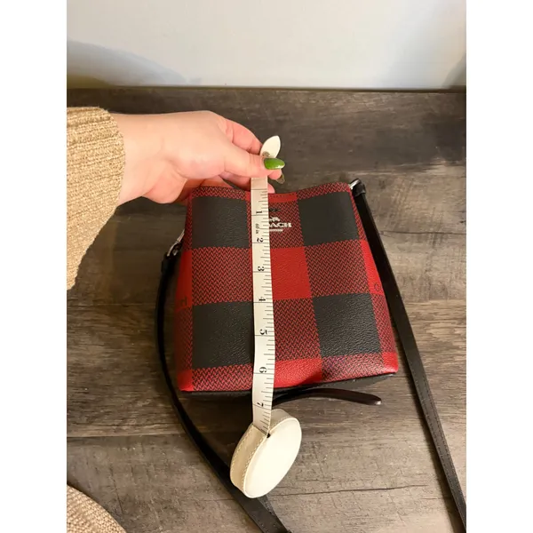 Coach Mini Town Bucket Bag Buffalo Plaid Red Black Crossbody C1548 - Image 9