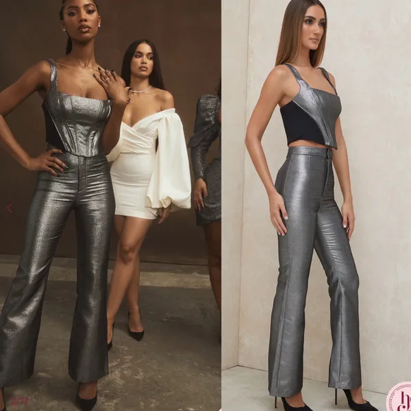 House of CB London Jas Silver Kick Flare Trousers Pants Size Medium - Image 2