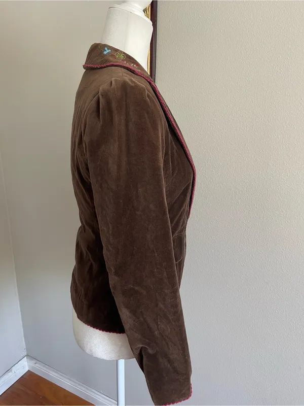 Moda International Brown Velvet Blazer with Floral Embroidery - Image 4