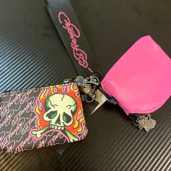 Ed Hardy Pouch Wristlet Women OS Pink NEW Skull Tiger Lanyard Set Y2K Wristlet - Image 4