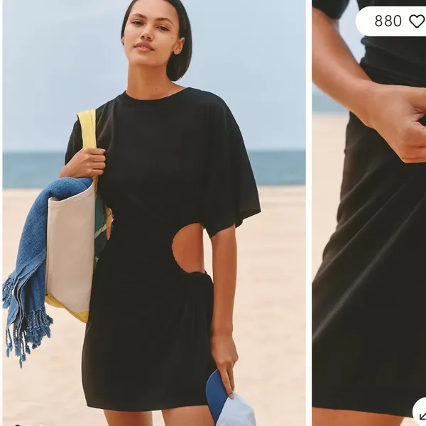 Anthropologie Celandine Large‎ NEW Short-Sleeve Cutout Fitted Mini Dress Black Crew Neck - Image 2