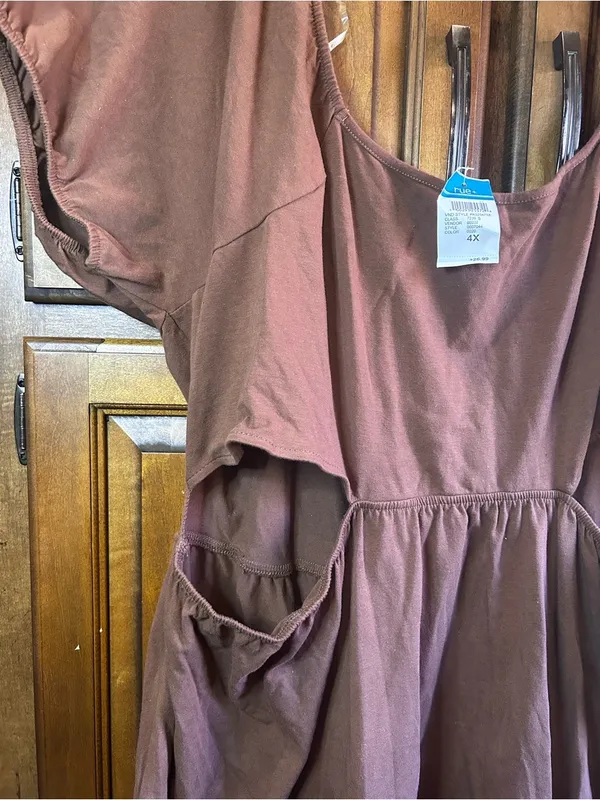 🌸Rue21 Women's Brown Ruffle Cotton Peasant Dress Short Sleeve Cutout Size 4X - Image 5