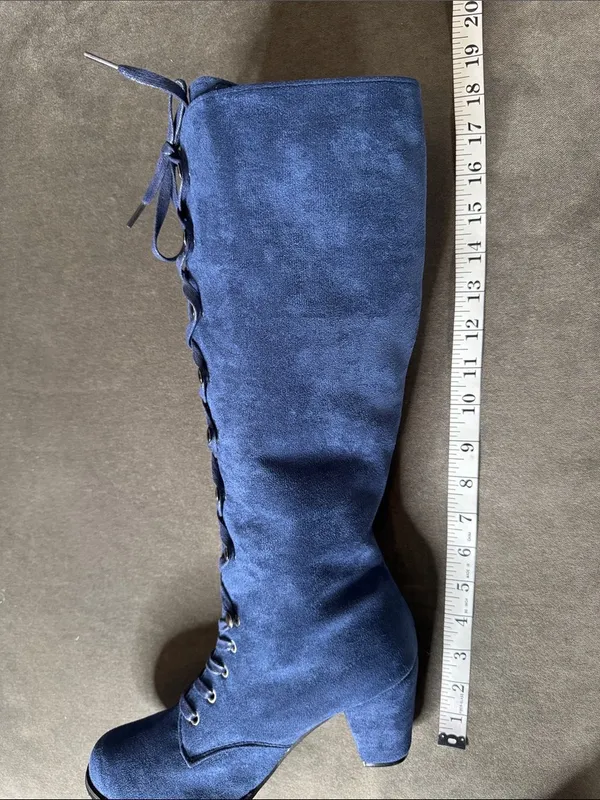 Tall Blue Faux Suede Lace-Up Women’s Boots Size 10 (43) NEW - Image 7