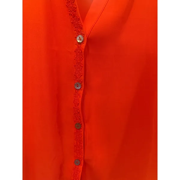ODDI Red Blouse Top Size M Button Down Long Bishop Sleeve Crochet Trim - Image 2