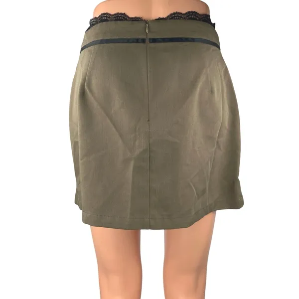 Cider Women's Tan Black Lace Bow Knot Mid Rise A Line Wrap Mini Skirt Size S - Image 4
