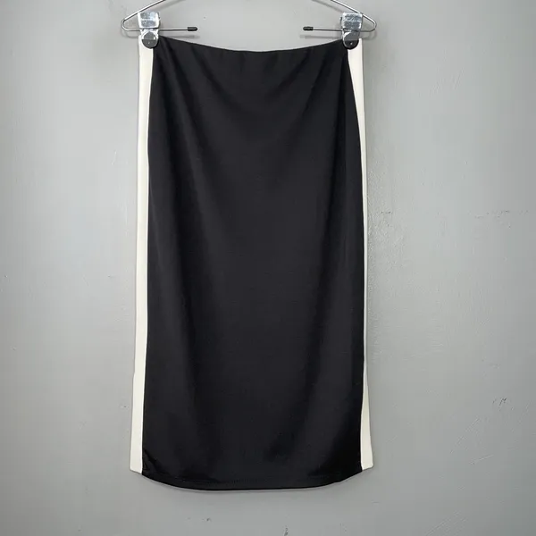 Bodycon Midi Pencil Skirt Size XS Black White Stripe Pull on Knit Office Siren - Image 4