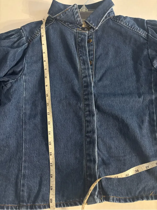 Oat New York Dark Blue Denim Puff-Sleeve Jacket, Size-Small - Image 10