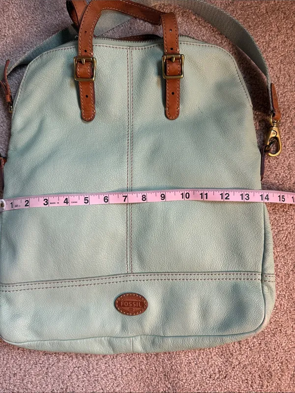 Fossil Leather Fold Over Tote Mint Green Crossbody Bag - Image 8