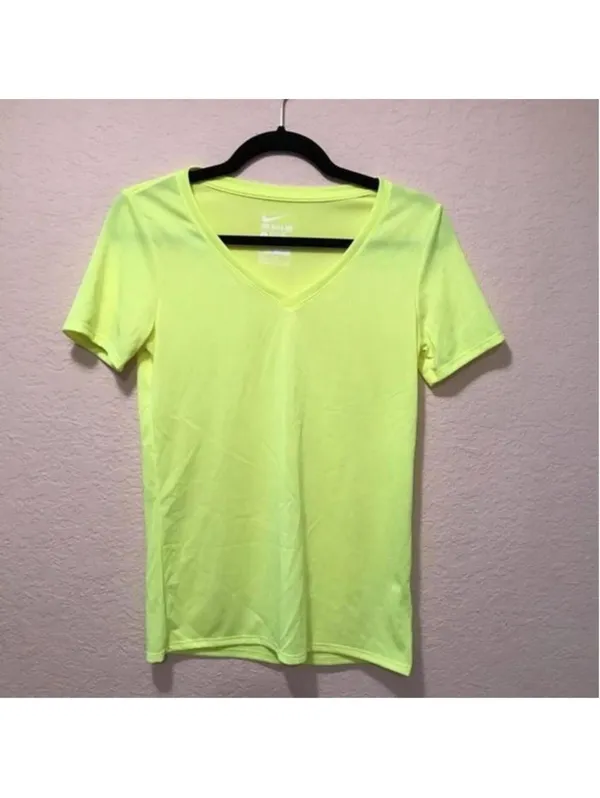 Nike Dri-FIT Neon Yellow V-Neck Athletic T-Shirt‎ - Image 2