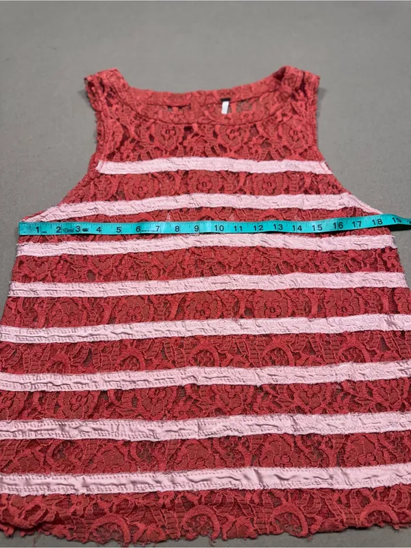 Free People Sheer Lace Melon Stripe Raw Hem Sleeveless Tank Top - Image 5