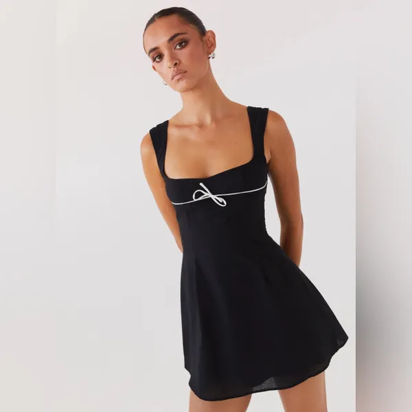 Peppermayo Candace Black Mini Dress with White Trim - Image 2
