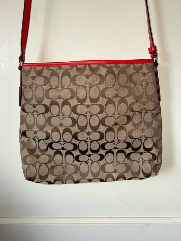 Coach Signature Canvas File Crossbody Bag Khaki/Classic Red F36378 - Image 8