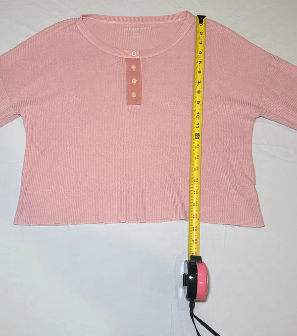 American Eagle Outfitters Pink Henley L/S Relaxed Cropped Shirt Size Medium NWOT - Image 5
