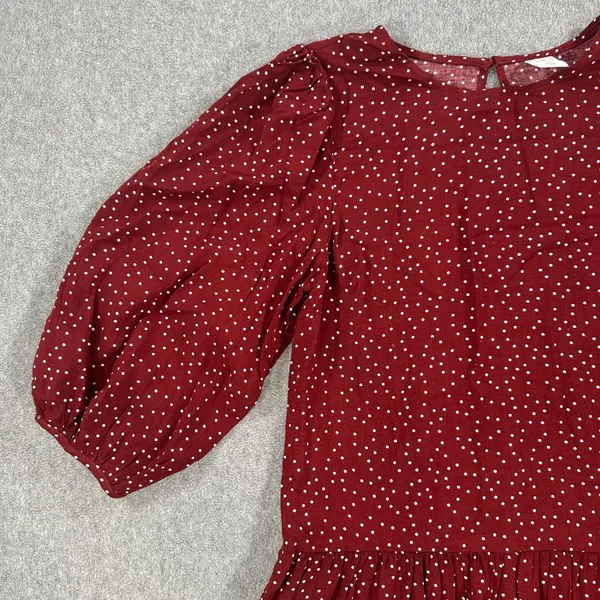 Melrose and Market Polka Dot Dress Women's X-Small Burgundy 3/4 Sleeve Drop Hem - Image 2