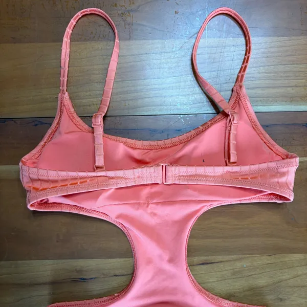 Aerie Ribbed Cut Out One‎ Piece Swimsuit Coral Peach XXS Full Coverage Monokini - Image 9