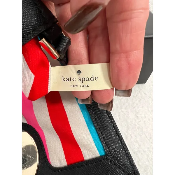 Kate Spade Black Crossbody Bag –‎ 100% Leather, Striped Lining - Image 11