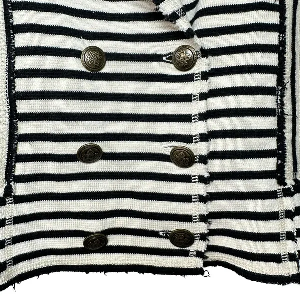 Free People Striped Knit Blazer Jacket M Black White Nautical Y2K Inspired - Image 6