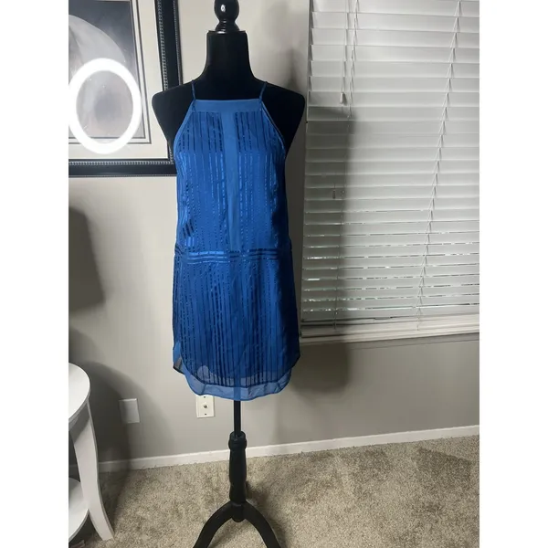 Mason by Michelle‎ Mason Mini Silk Slip Dress 0 Blue Halter Lined - Image 12